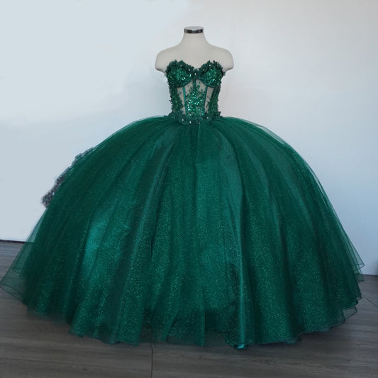 Emerald Green Sparkly Quinceanera Dress