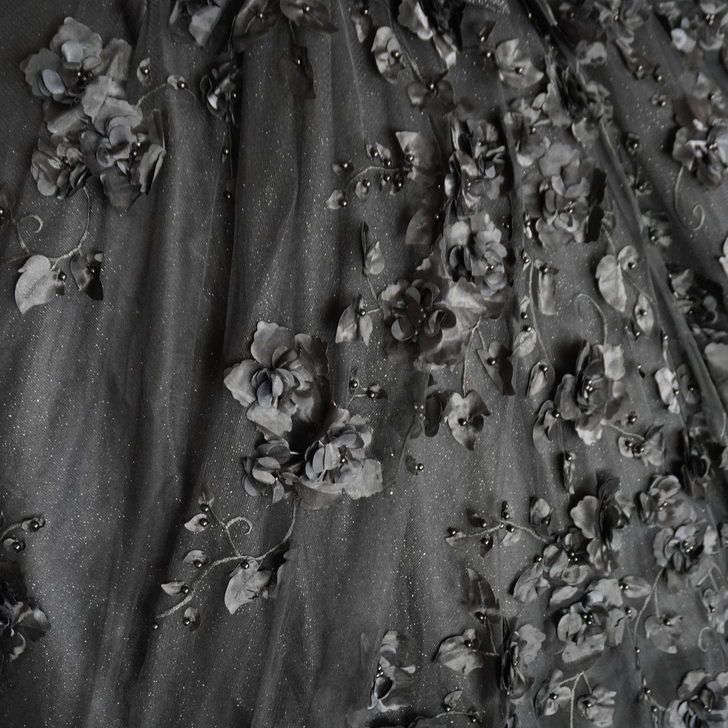 Black shiny quinceanera dress